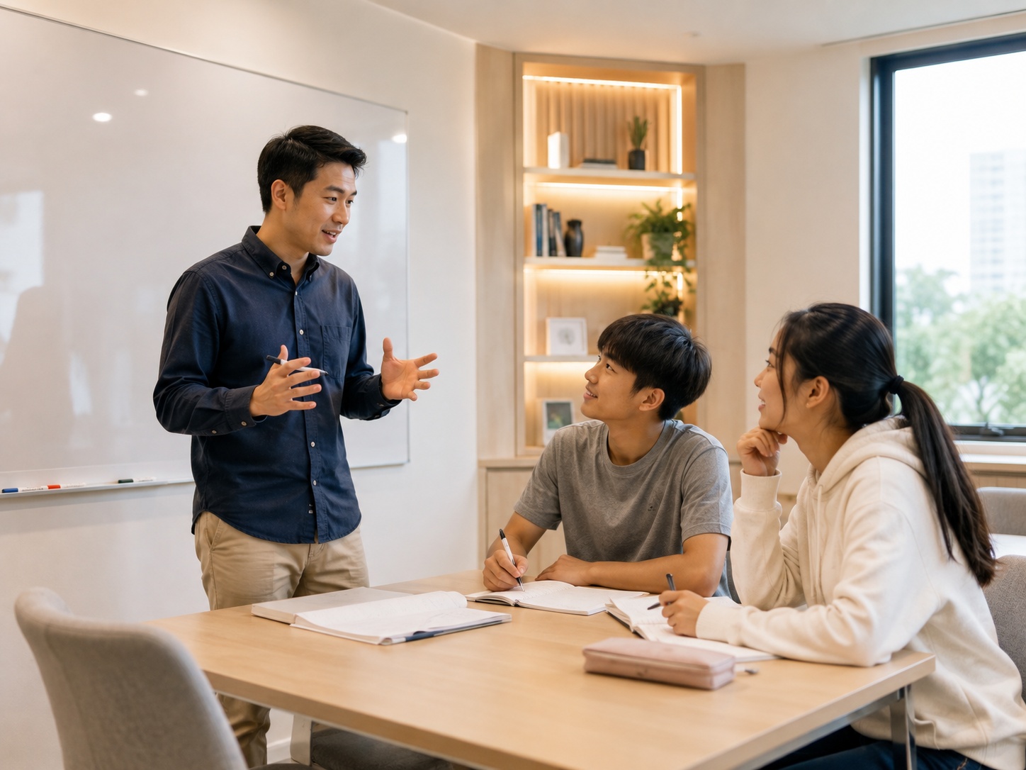 Tutor explaining a personalised teaching approach to students