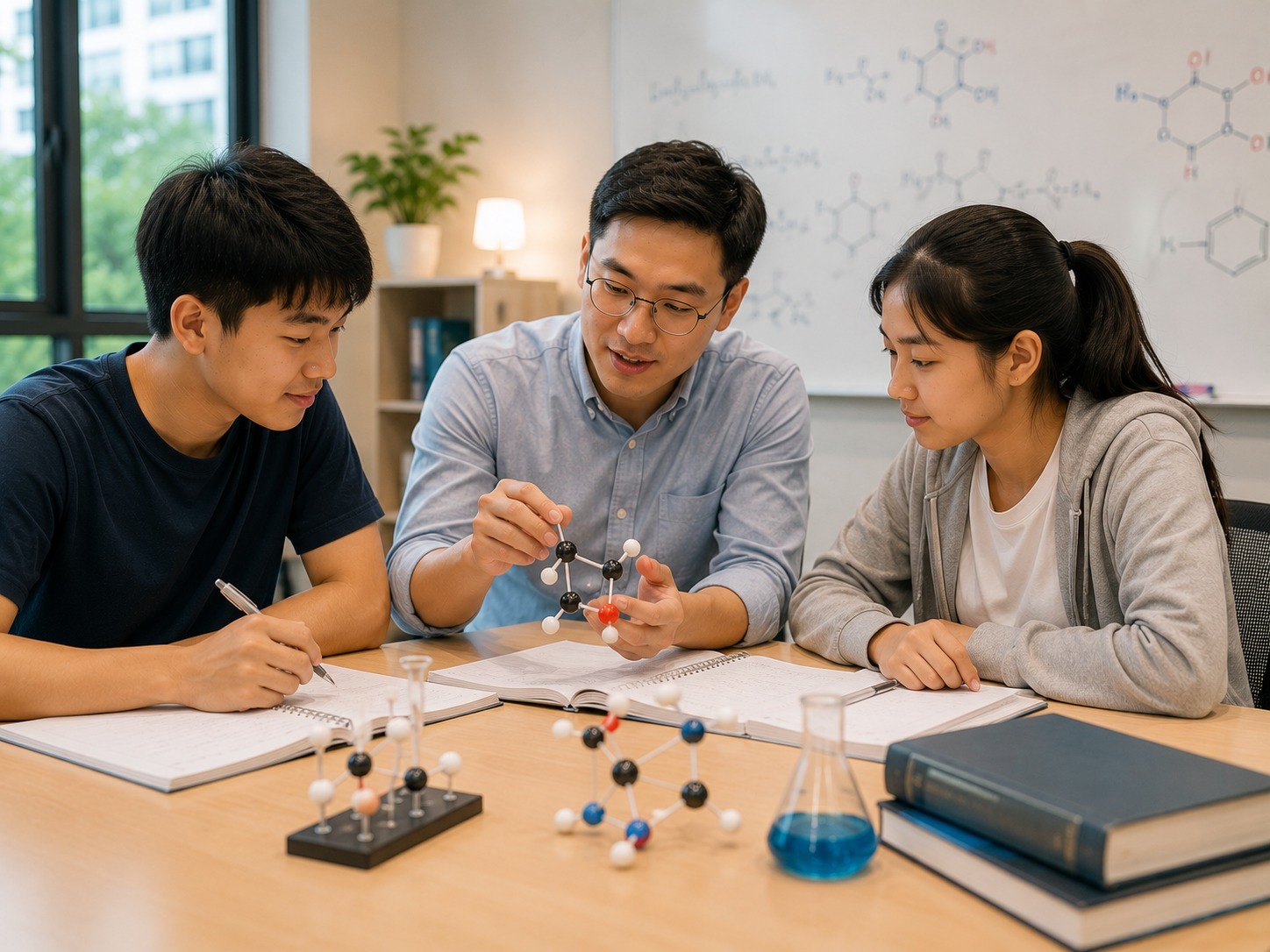 Junior college students learning chemistry with a tutor