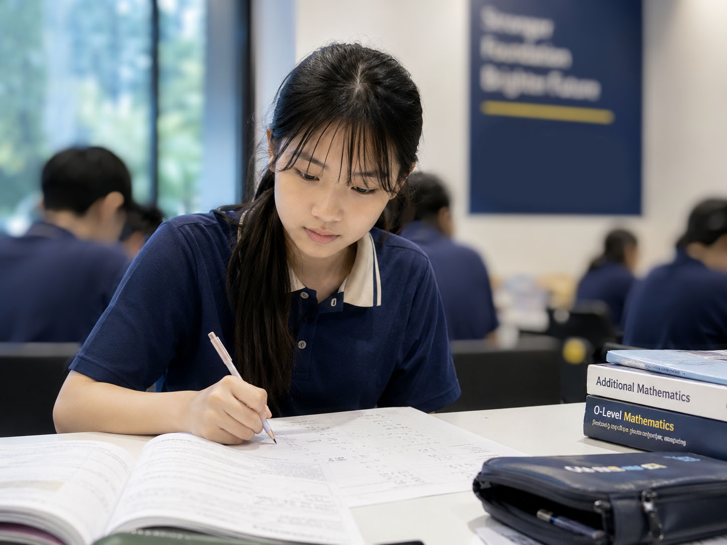 Secondary school student studying mathematics in a tuition class